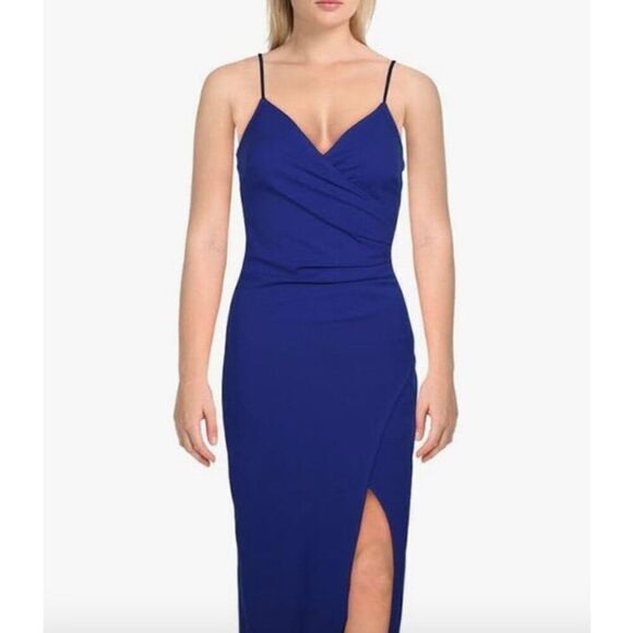 EMERALD SUNDAE - 🎉HP🎉 NWT - L Sz L High-Slit/V-Neck Side Ruched Gown/Royal Blue - Picture 4 of 16